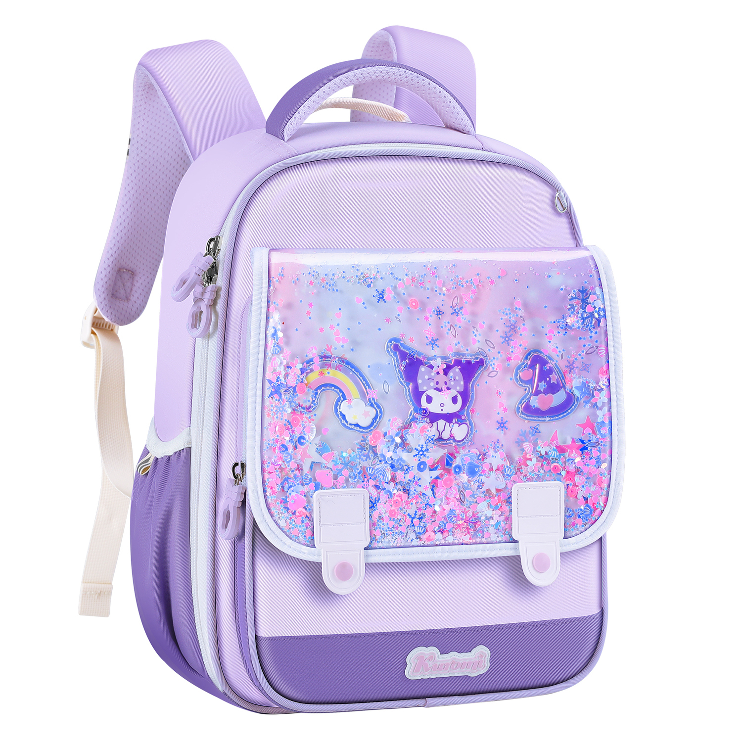 

Sanrio Женский школьный рюкзак из полиэстера фиолетовый, [Dreamy Quicksand Shimmering]Kuromi-Purple (Grades 1-4)