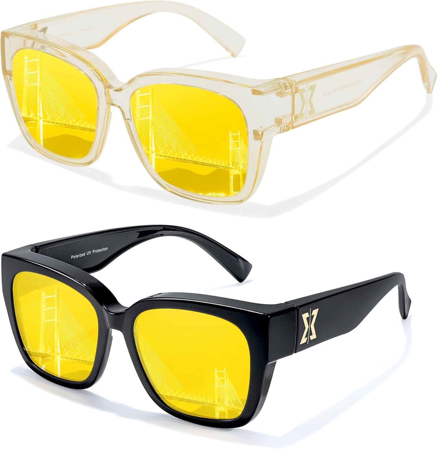 

Очки для ночного вождения Chicid, накладные, для женщин, обтекаемые, HD, желтого цвета, для ночного видения, A06 (2pc) Black Frame/Yellow Lens+clear Champagne Frame/Yellow Lens