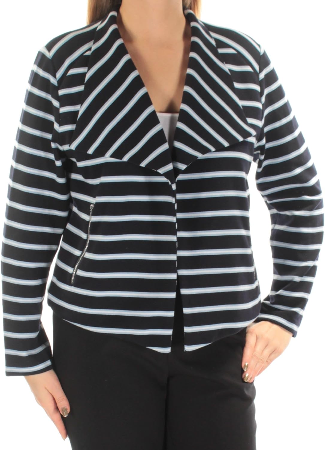 

Calvin Klein Женская куртка-поло в полоску с отлетными деталями Ottoman, Navy/Iceberg/White