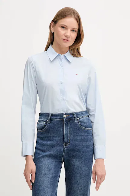 Рубашка женская из хлопка с эластаном Tommy Hilfiger, синий