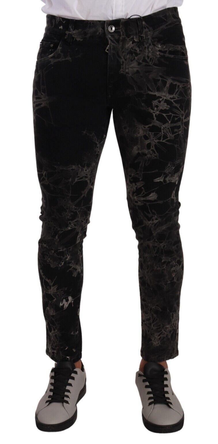 

Узкие джинсы скинни с узором Slim Fit Dolce & Gabbana, черно-серый