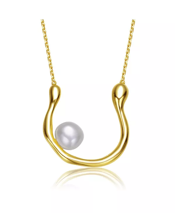 

Ожерелье в форме буквы «U», покрытое 14-каратным золотом и настоящим пресноводным жемчугом Genevive, gold