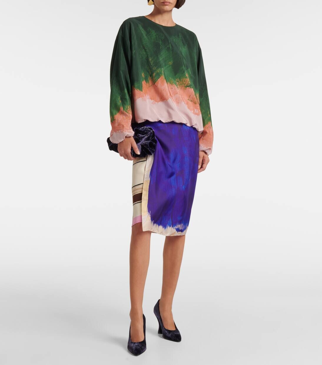 Топ из смесового шелка с эффектом омбре Dries Van Noten, зеленый — фото 2