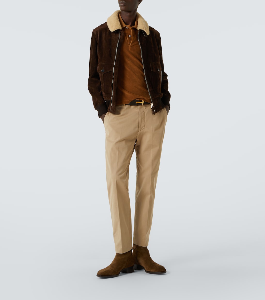 Куртка-блузон из замши с отделкой из овчины Tom Ford, Chocolate Brown — фото 2