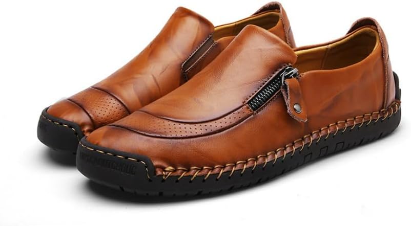 

Мужские кожаные туфли на молнии без шнурков, повседневные комфортные мокасины Waolsu, коричневый