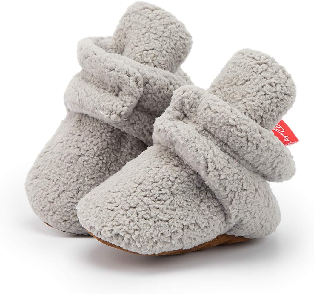 HsdsBebe Унисекс Новорожденные Детские Хлопковые Пинетки с Нескользящей Подошвой для Малышей Мальчиков и Девочек Зимние Теплые Флисовые Носочки-Обувь, Z124/Light Grey — фото 4