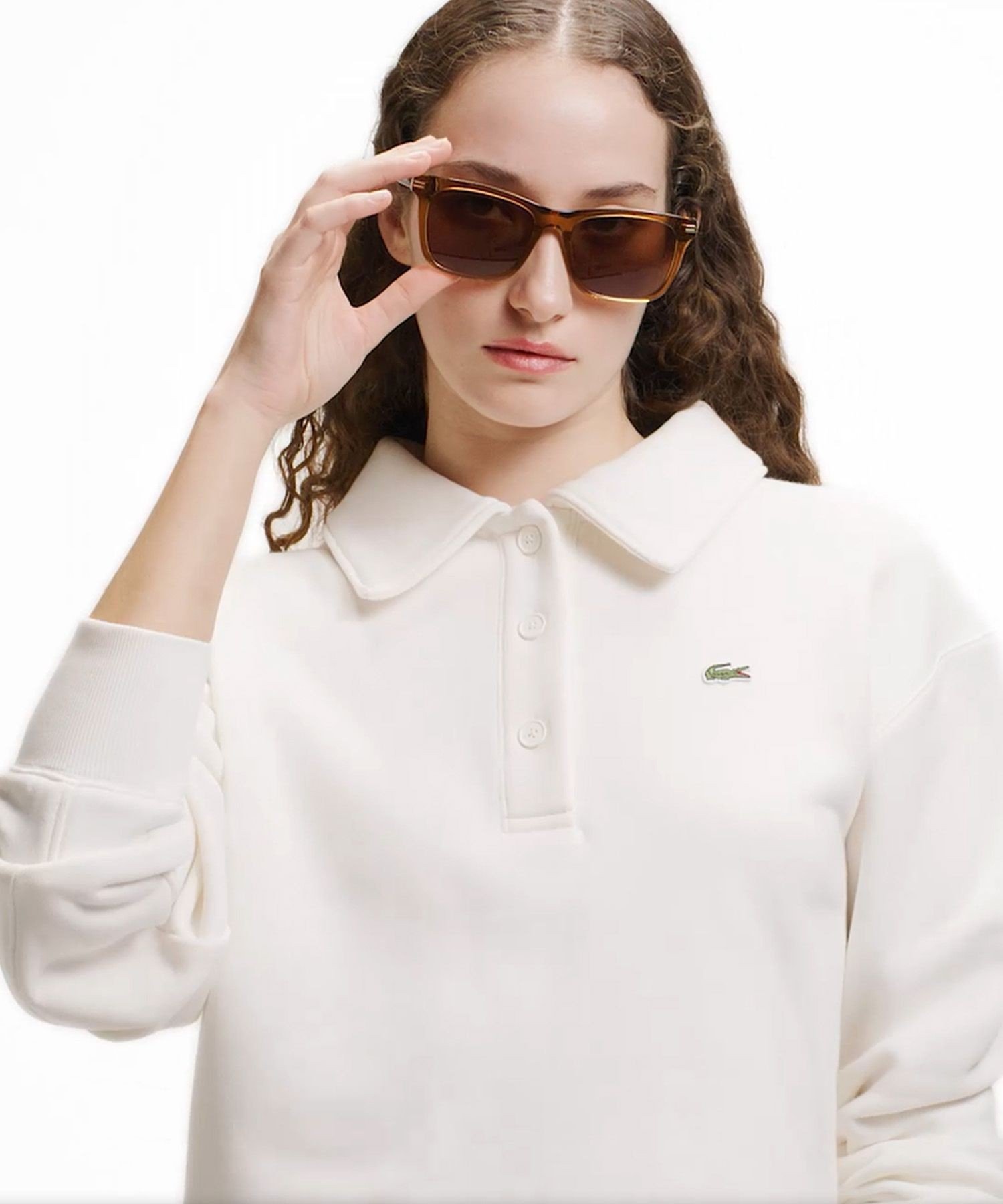 Укороченная вязаная толстовка-поло LACOSTE, Off white — фото 2