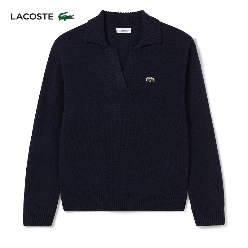 

Свитер кашемировый женский Lacoste с V-образным вырезом и лацканами, хаки