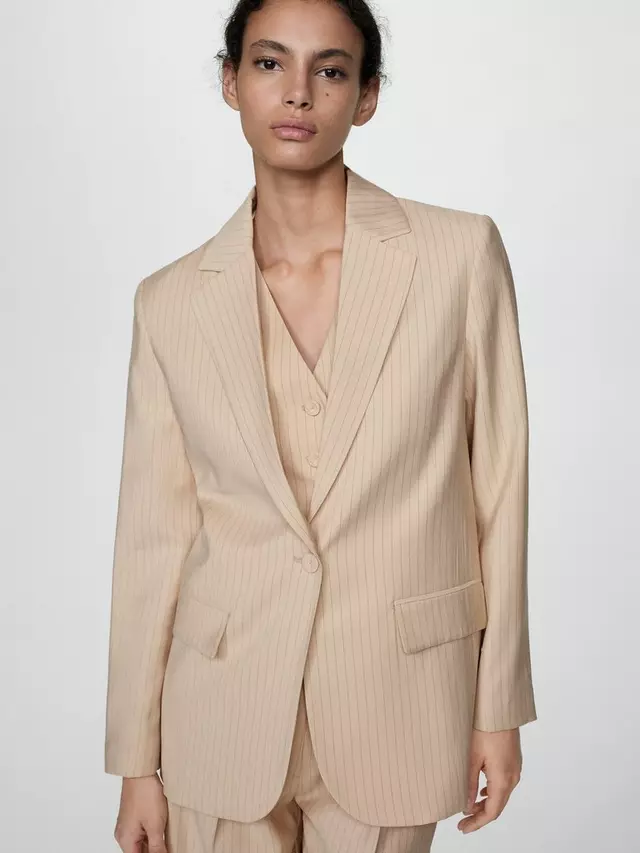 

Блейзер Mango Clavel Pinstripe, бежевый