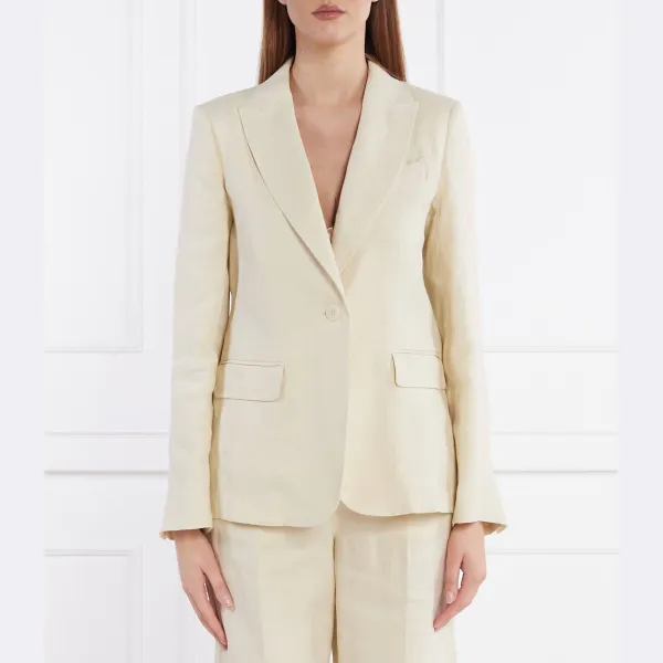 

Элегантный льняной жакет стандартного кроя из налута Max Mara, бежевый