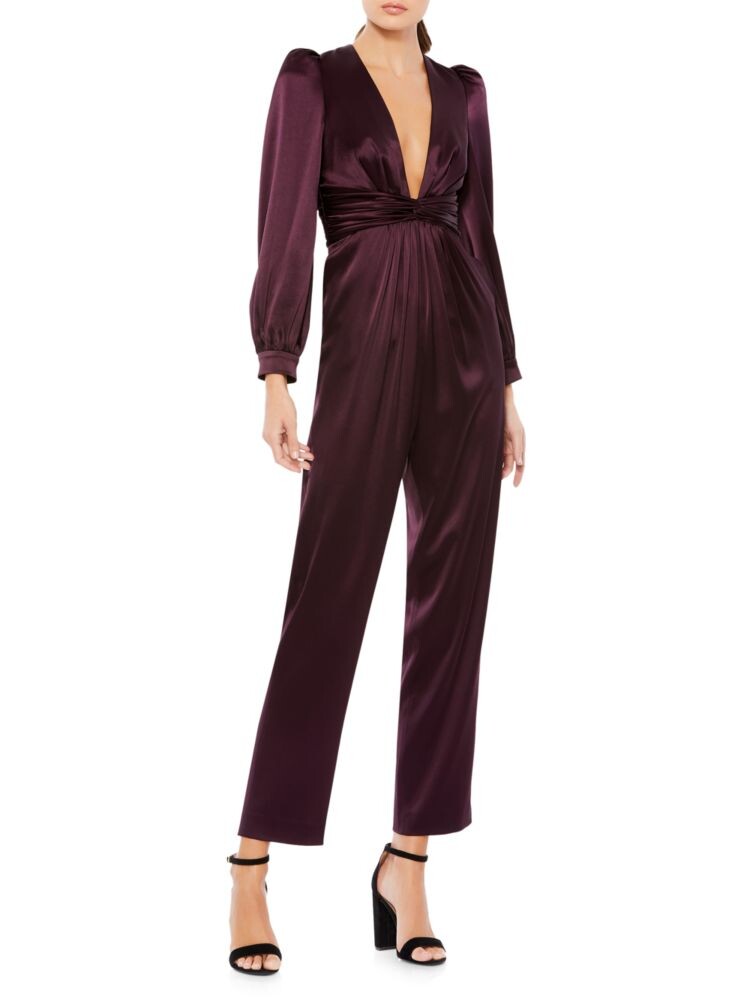 

Атласный комбинезон с глубоким вырезом Mac Duggal, цвет Plum