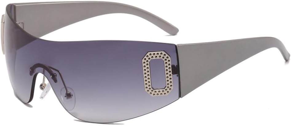 

Солнцезащитные очки без оправы для женщин и мужчин, цельные солнцезащитные очки, модные роскошные солнцезащитные очки в стиле стимпанк, защита от ультрафиолета UV400 TKKTLLT, Silver Gradient Gray