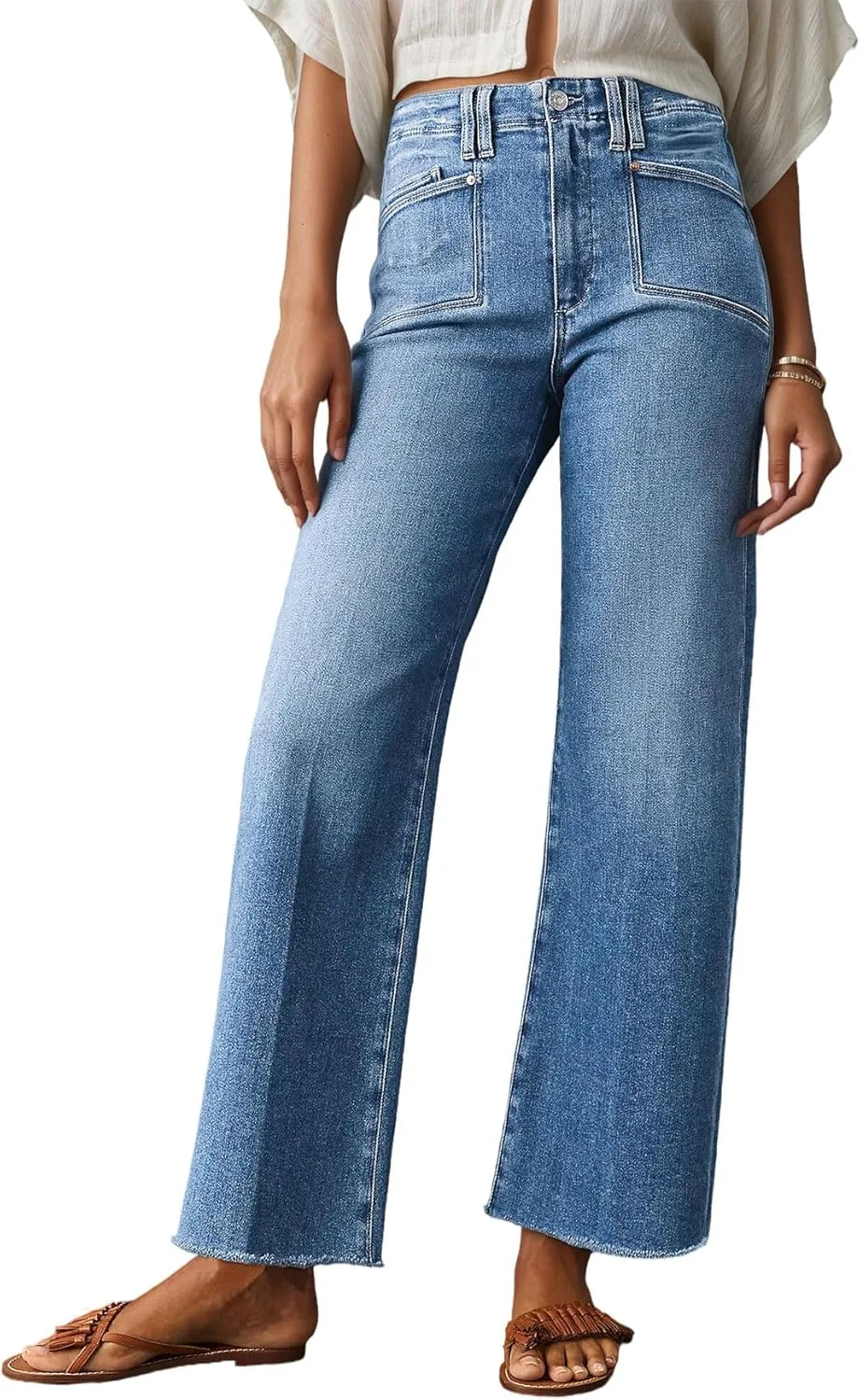 

Kedera Women's Wide Leg High Waisted Jeans Stretchy Straight Leg Mom Jeans