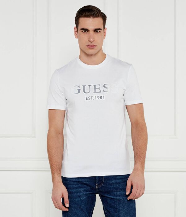 

Футболка Guess Jeans Slim Fit, белый / серебряный