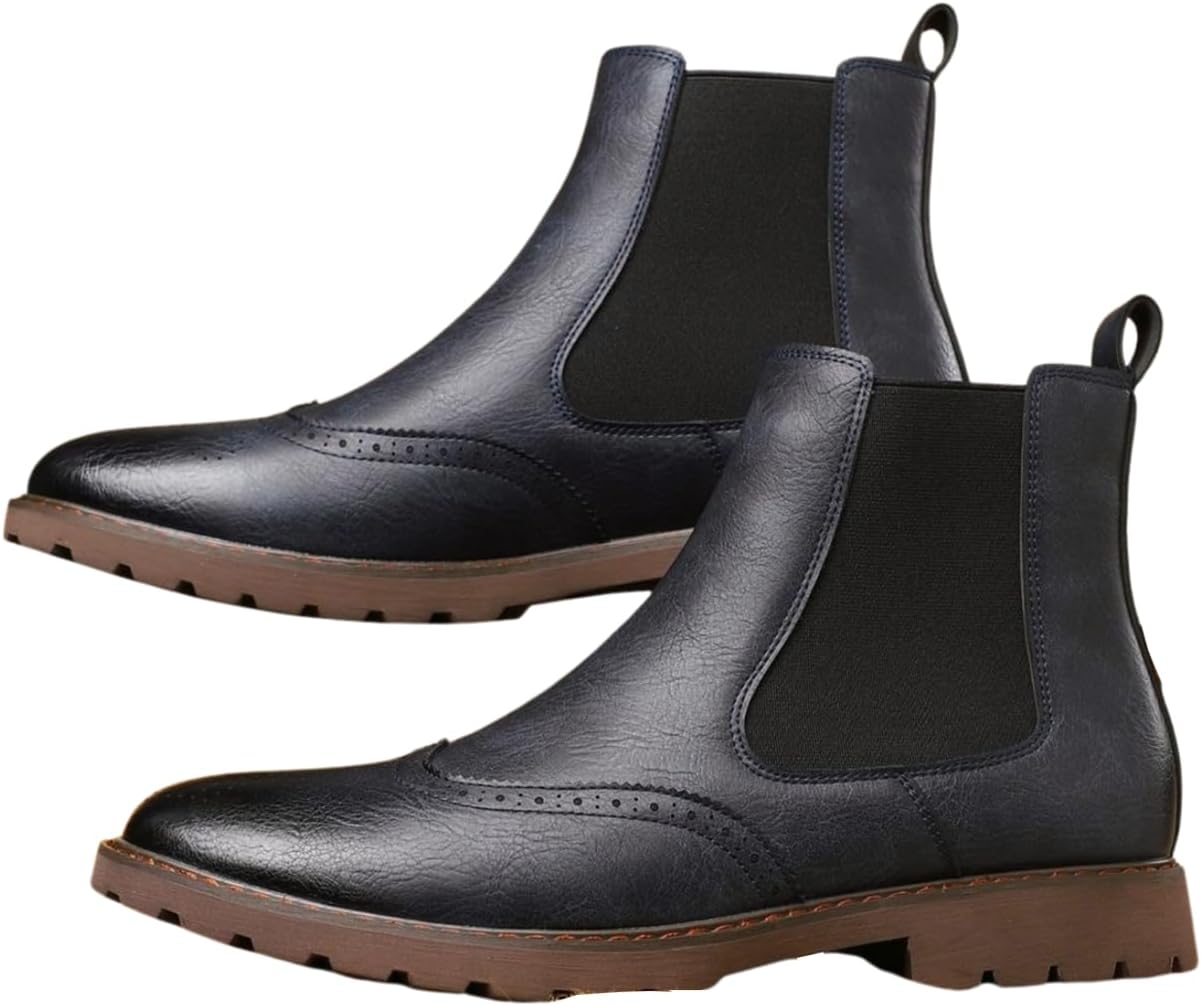 

Мужские ботинки Chelsea Santimon с крыльями и брогированием, без шнурков, для работы, вечернего выхода и повседневной носки, темно-синий