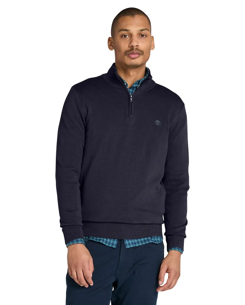 

Мужской хлопковый джемпер с половинной застежкой-молнией Timberland, темно-синий