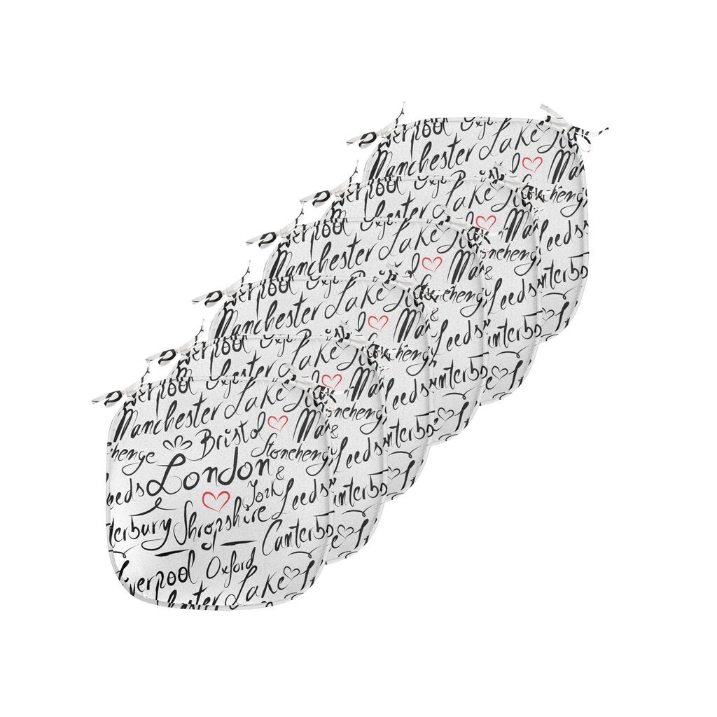 

ABAKUHAUS England Подушки на стулья для столовой, ручные надписи «Города», декоративная водонепроницаемая подушка с ремнями для кухонных сидений, 40 см x 40 см — упаковка из 6 шт., черно-белый киноварь