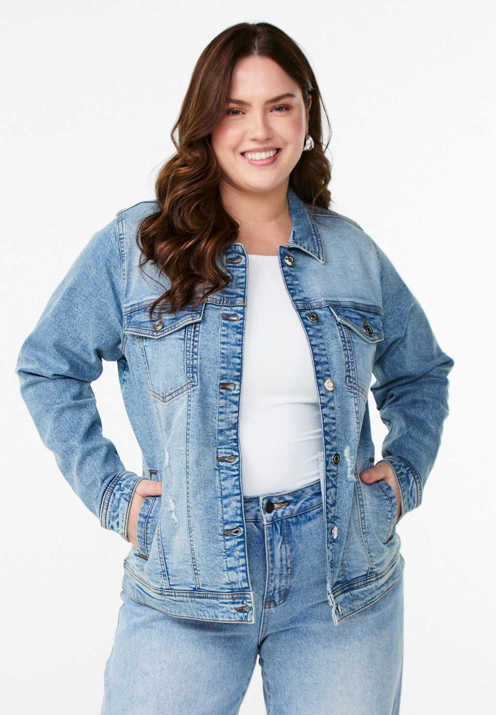 

Джинсовая куртка Zizzi, цвет Light Blue Denim