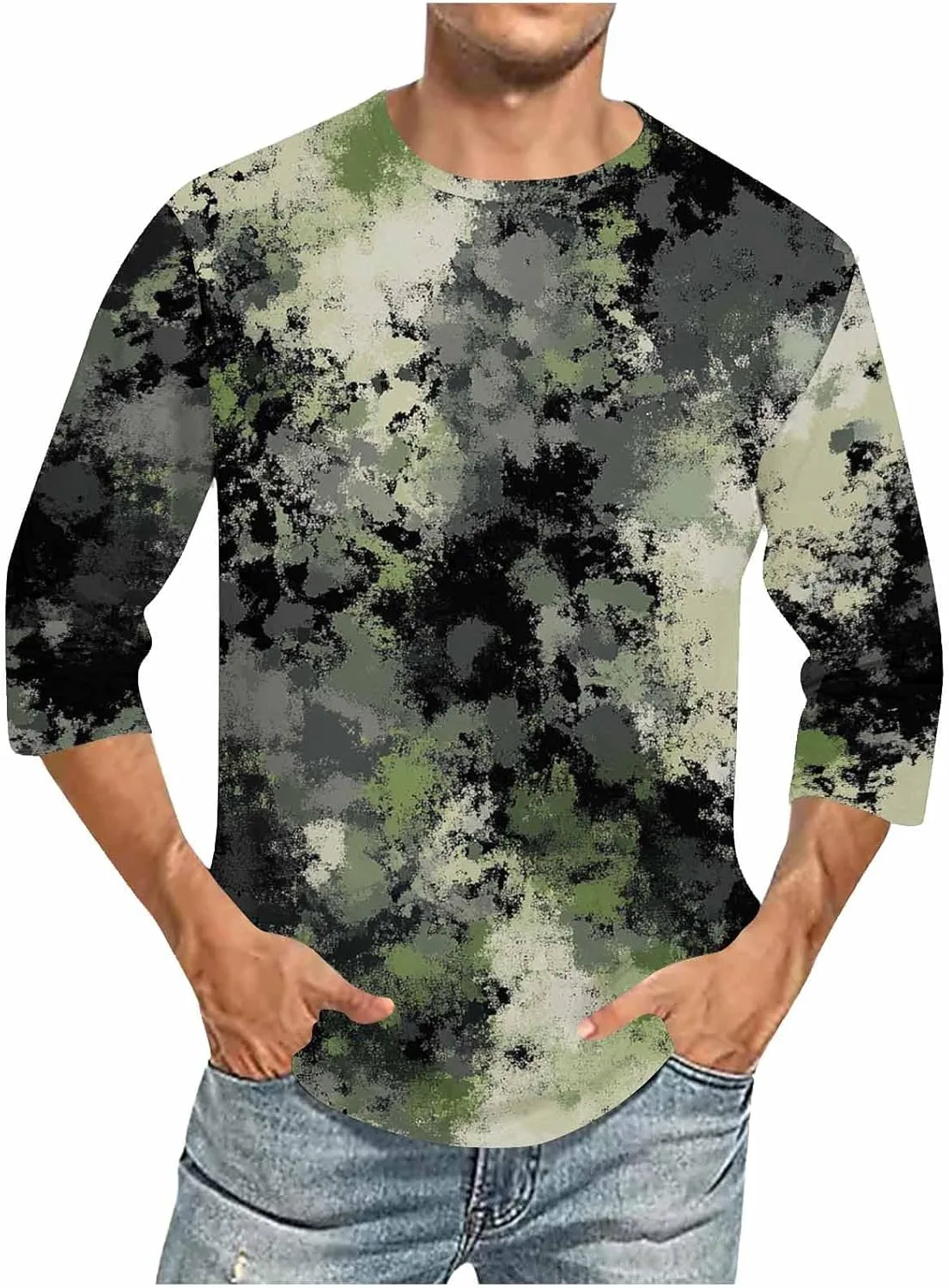 

Мужская футболка baseball с 3/4 рукава, tie dye camouflage