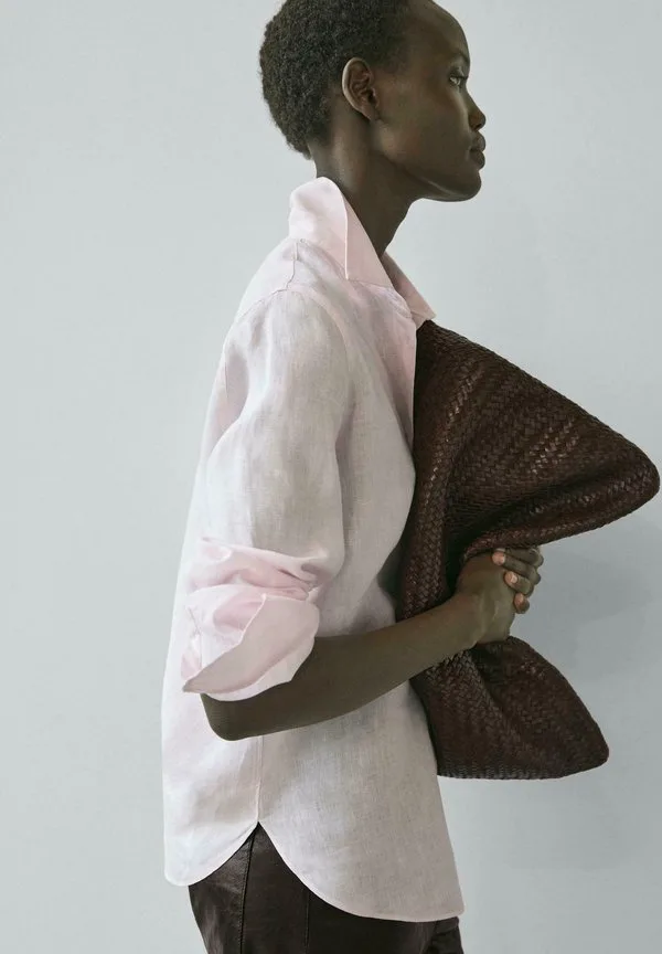 Струящаяся блузка на пуговицах Massimo Dutti, Pink — фото 4