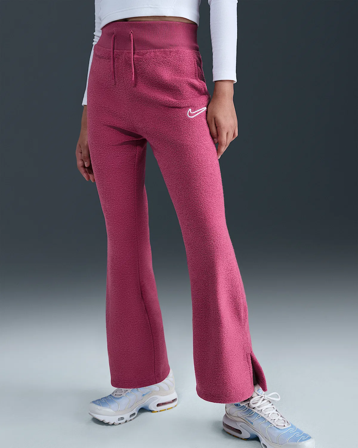 Детские (для девочек) флисовые штаны Nike Sportswear, Sweet Beet/White — фото 2