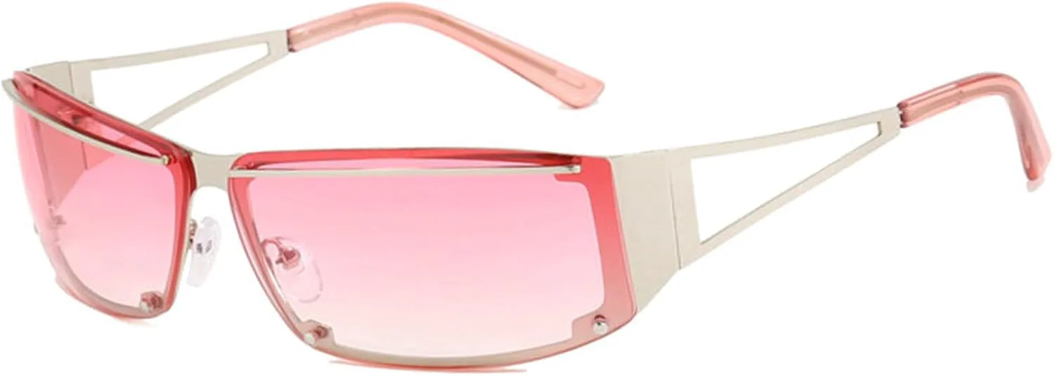 

Солнцезащитные очки Willochra Y2k для женщин, модные металлические очки Y2k, стильные солнцезащитные очки 2000-х годов, футуристические аксессуары Y2k, Pink