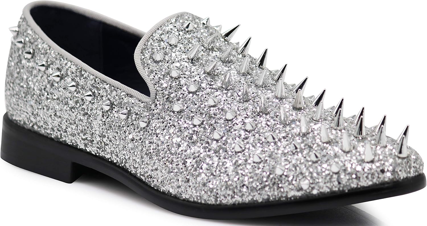 

Мужские винтажные лоферы SPK09 с шипами, слипоны, модная обувь, классические вечерние туфли-токседо Enzo Romeo, серебряный