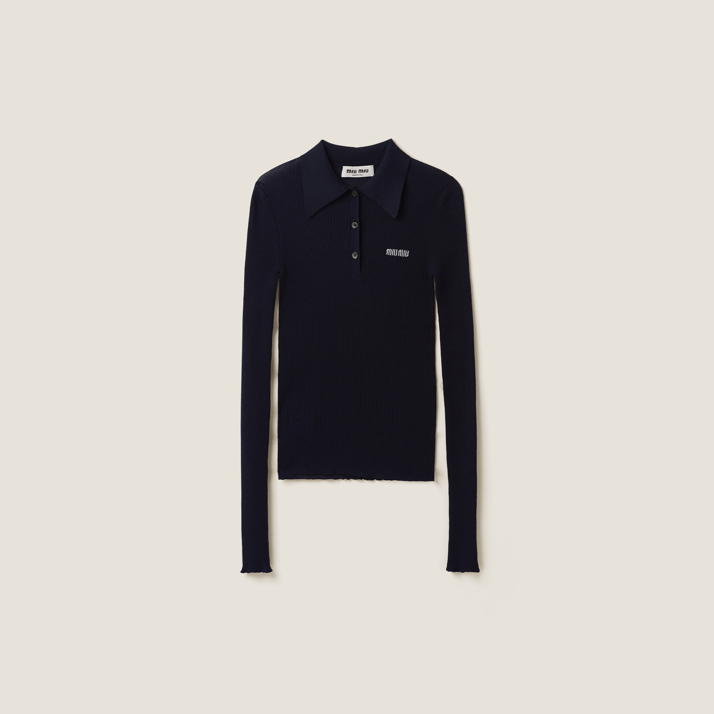 

Вязаная поло из кашемира и шелка MIU MIU, темно-синий