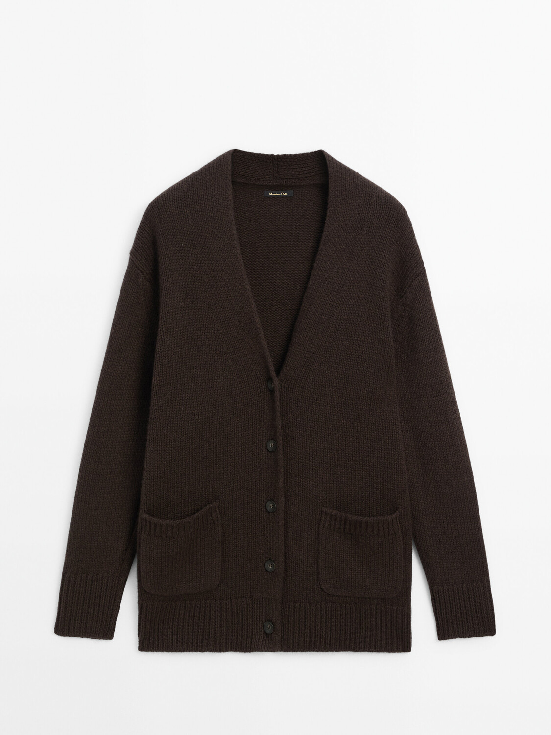 

Длинный вязаный кардиган с карманами Massimo Dutti, коричневый