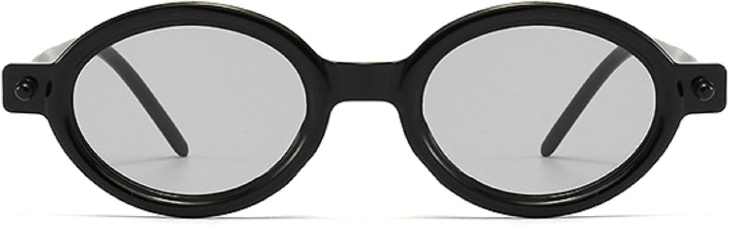 

Модные овальные солнцезащитные очки для женщин и мужчин, винтажные, в маленькой круглой оправе, панк-очки, мужская мода, популярные очки с заклепками mincl, Black Gray