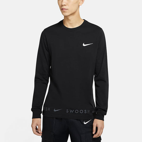 Футболка спортивная с надписью swoosh casual sports с круглым вырезом и длинным рукавом Nike, черный — фото 4