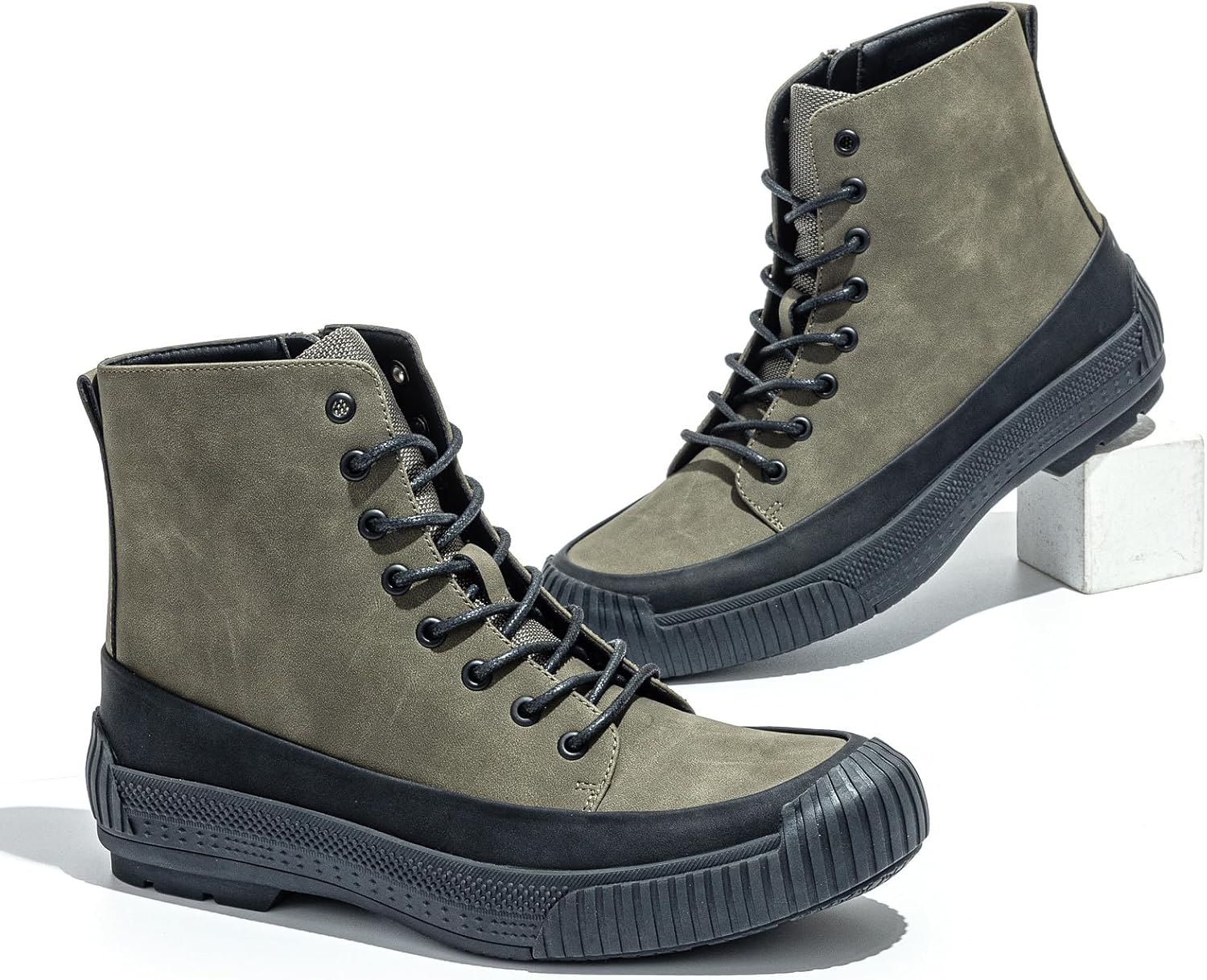 

Мужские туристические ботинки из прочной кожи, стиль милитари, шнуровка с боковой молнией, прочная подошва для походов и трекинга Potence Star, зеленый