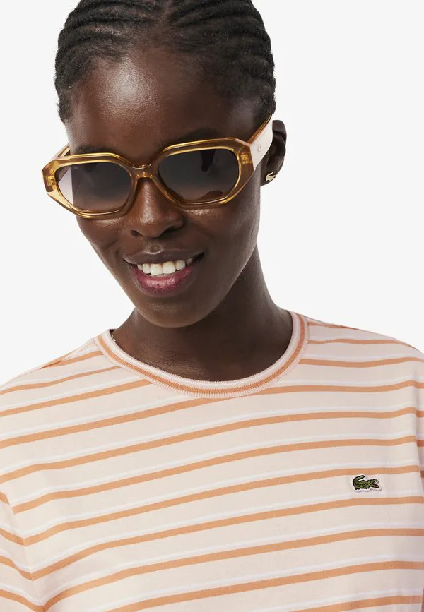Платье трикотажное Lacoste Rose Pale Orange Blanc-Aw, полосатое, оранжевое — фото 4