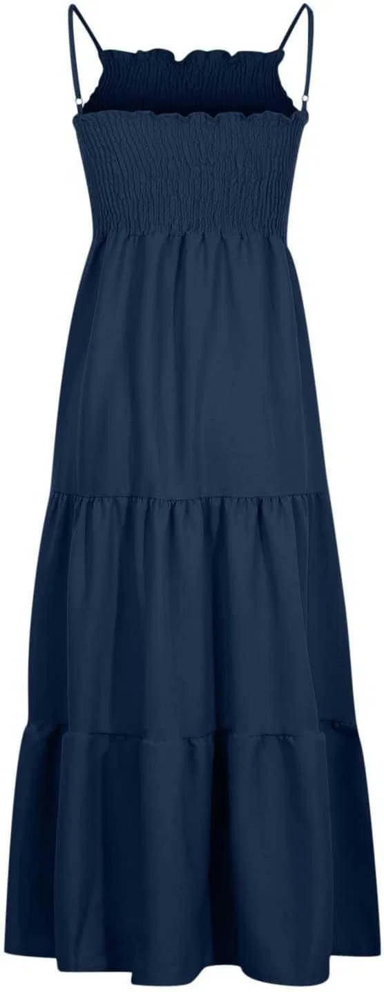 Платье макси с квадратным вырезом, рюшами, бренд Generic, цвет 1f-navy — фото 4