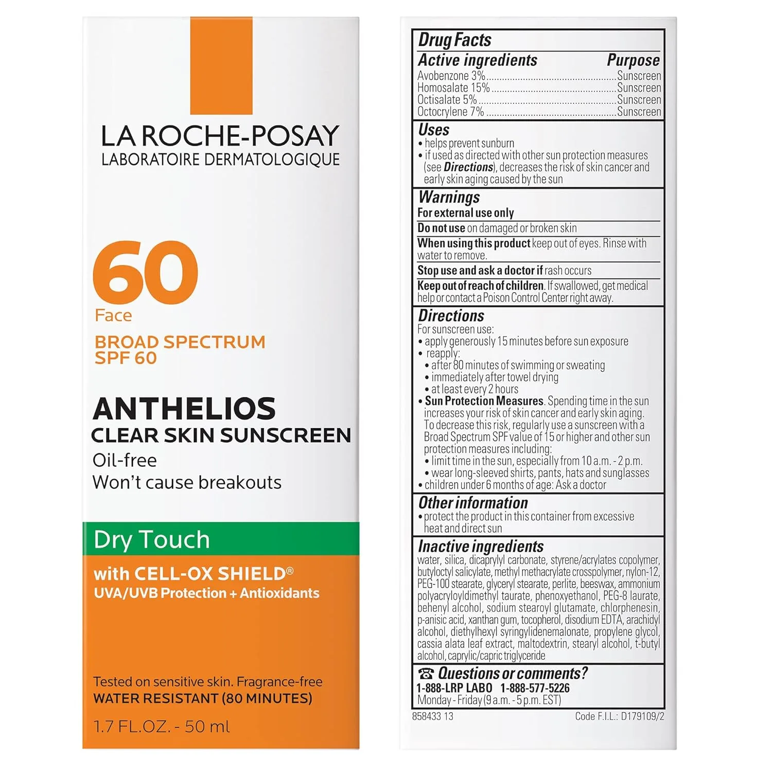 La Roche-Posay Anthelios Clear Skin солнцезащитный крем Dry Touch SPF 60, для лица, без масла, матирующий, широкий спектр SPF с антиоксидантами, нежирный, без оксибензона, дорожный размер 50 мл (1 шт.) — фото 2