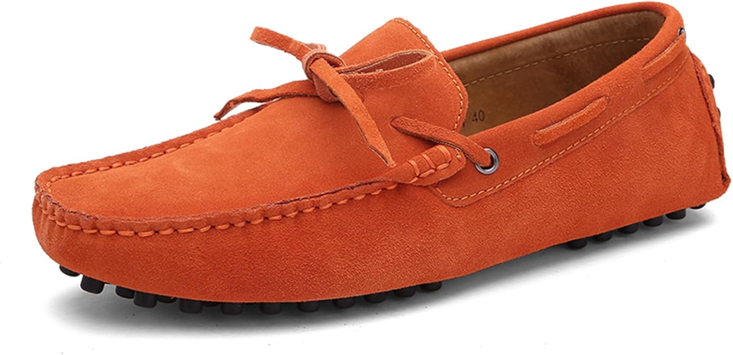 

Мужские модные туфли-лоферы из замши ручной работы, повседневные, мягкие и удобные и ходьбы, больших размеров Abborora, оранжевый