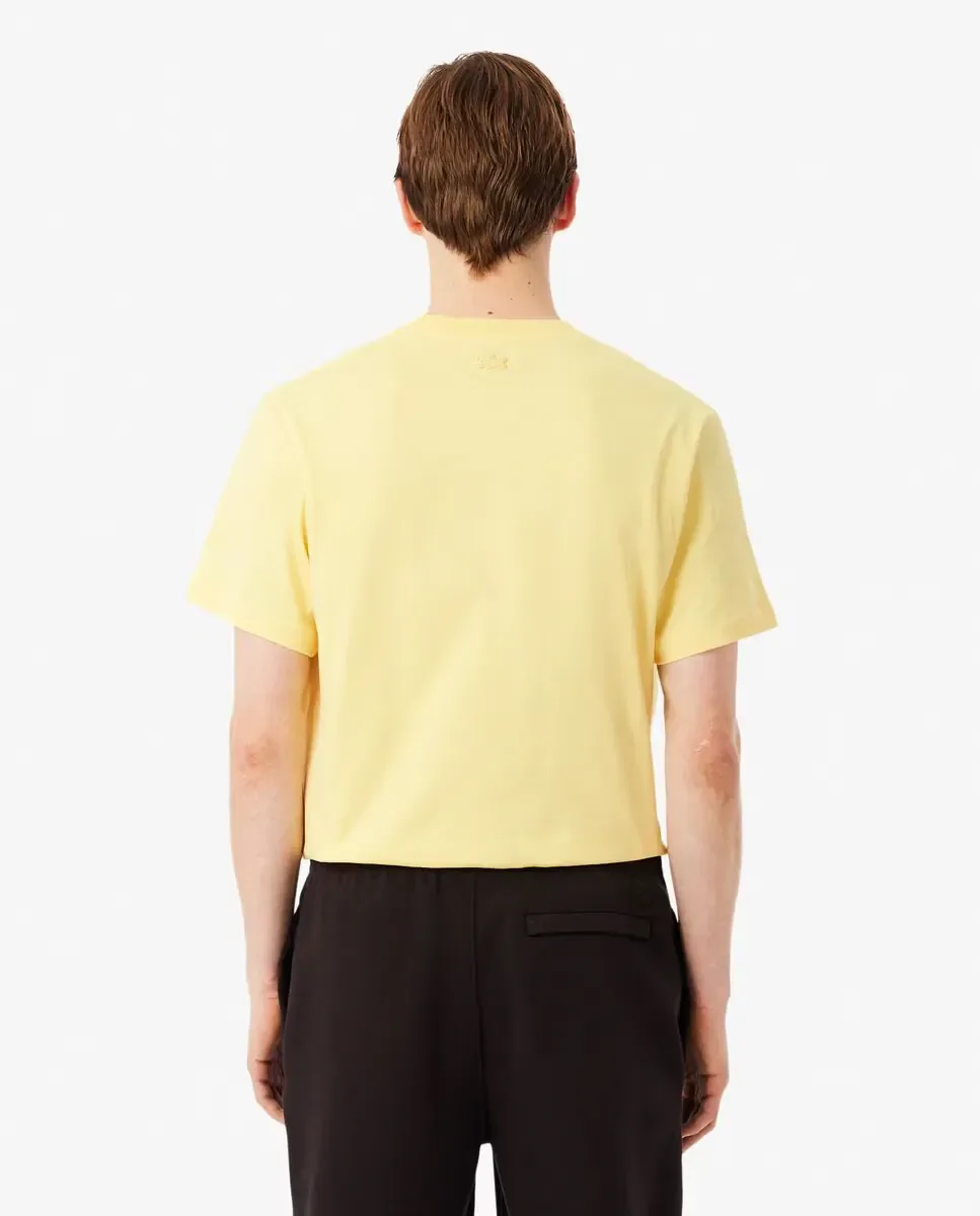 Lacoste Мужская толстовка классического кроя с контрастной желтой нашивкой и короткими рукавами, желтого цвета — фото 2