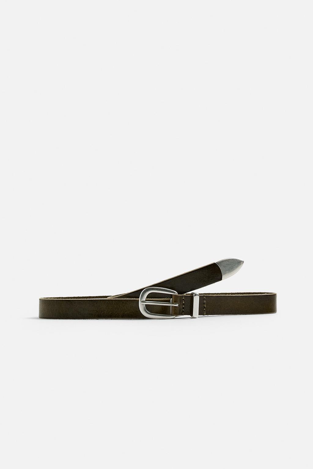 

Выстиранный кожаный ремень ZARA, хаки