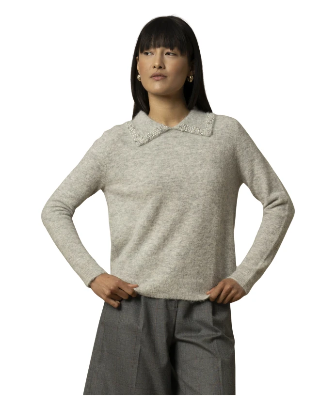 

Толстовка с воротником, украшенным стразами, и широким воротником. Kocca, серый