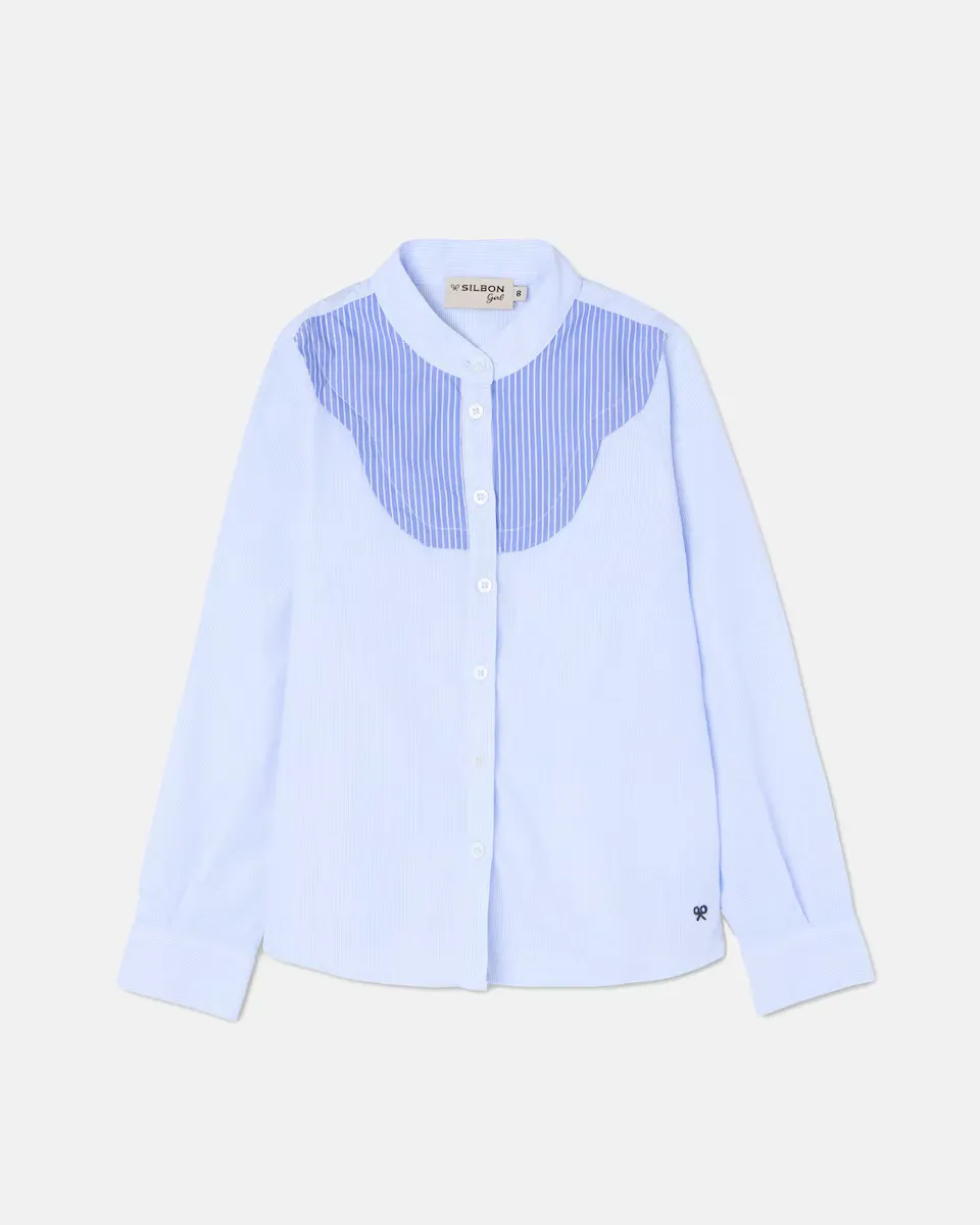 

Детская рубашка комбинированная в полоску с воротником мао Silbon, синий