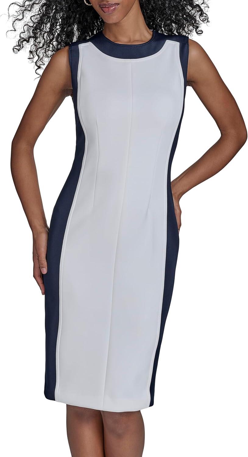 

Женское платье-футляр Calvin Klein длиной до колена в стиле колорблок, White/Indigo