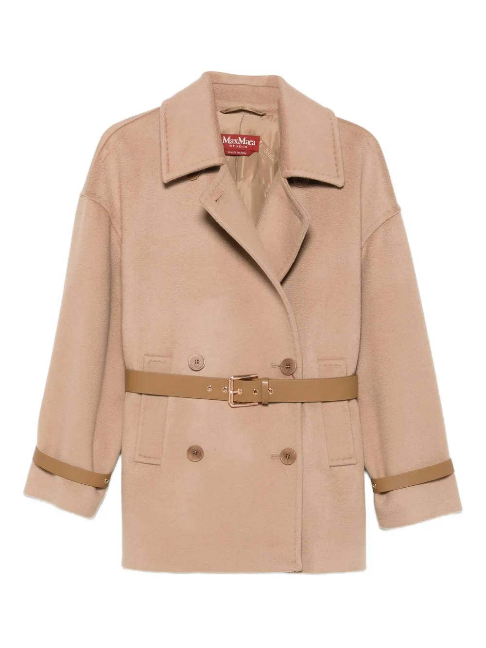 

Двубортное пальто с поясом MAX MARA, коричневый