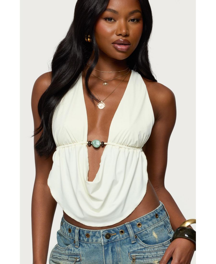 

Женский топ с открытой спиной и бретелями, воротником-хомутом Edikted, Cream