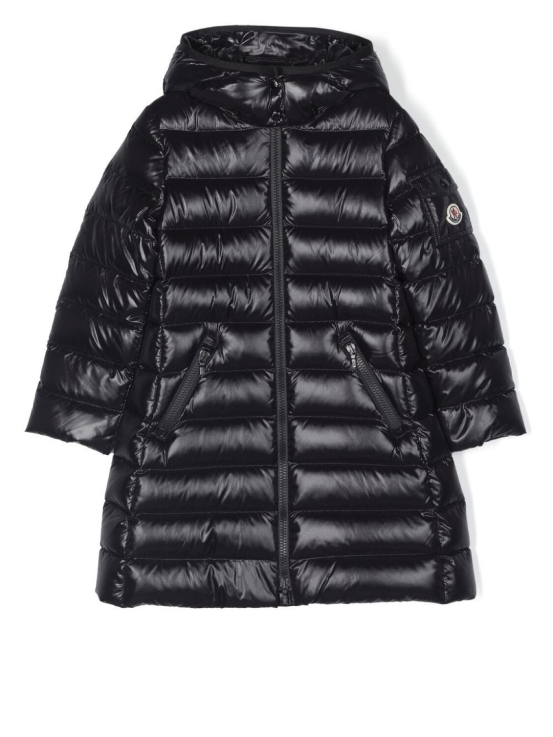 

Moncler Enfant длинный пуховик с нашивкой-логотипом, черный