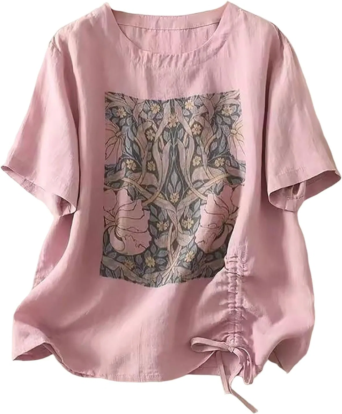 Блузка из хлопка и льна, свободная, T-Shirt, светло-фиолетовый — фото 4