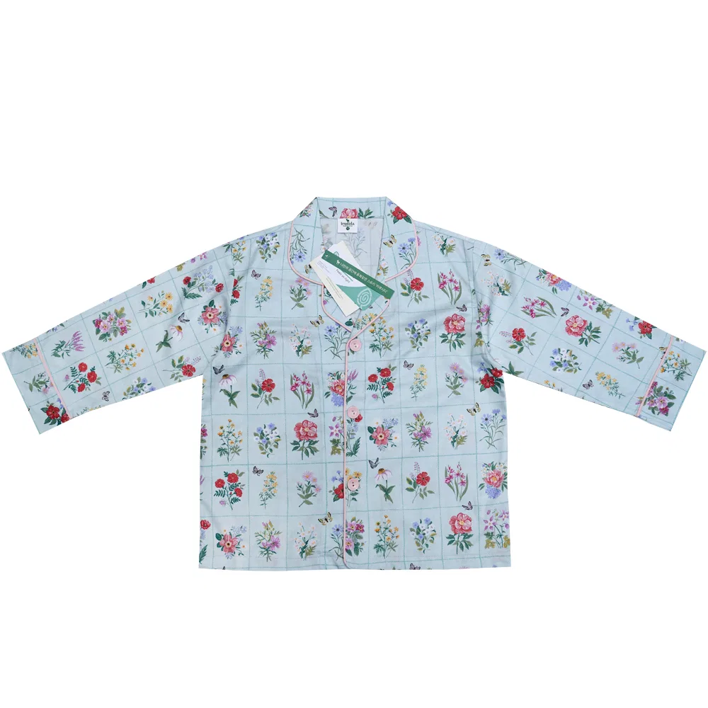 Детский комплект пижамы с длинным рукавом Tencel Modal Cozy Flower мятного цвета от Irusida — фото 2