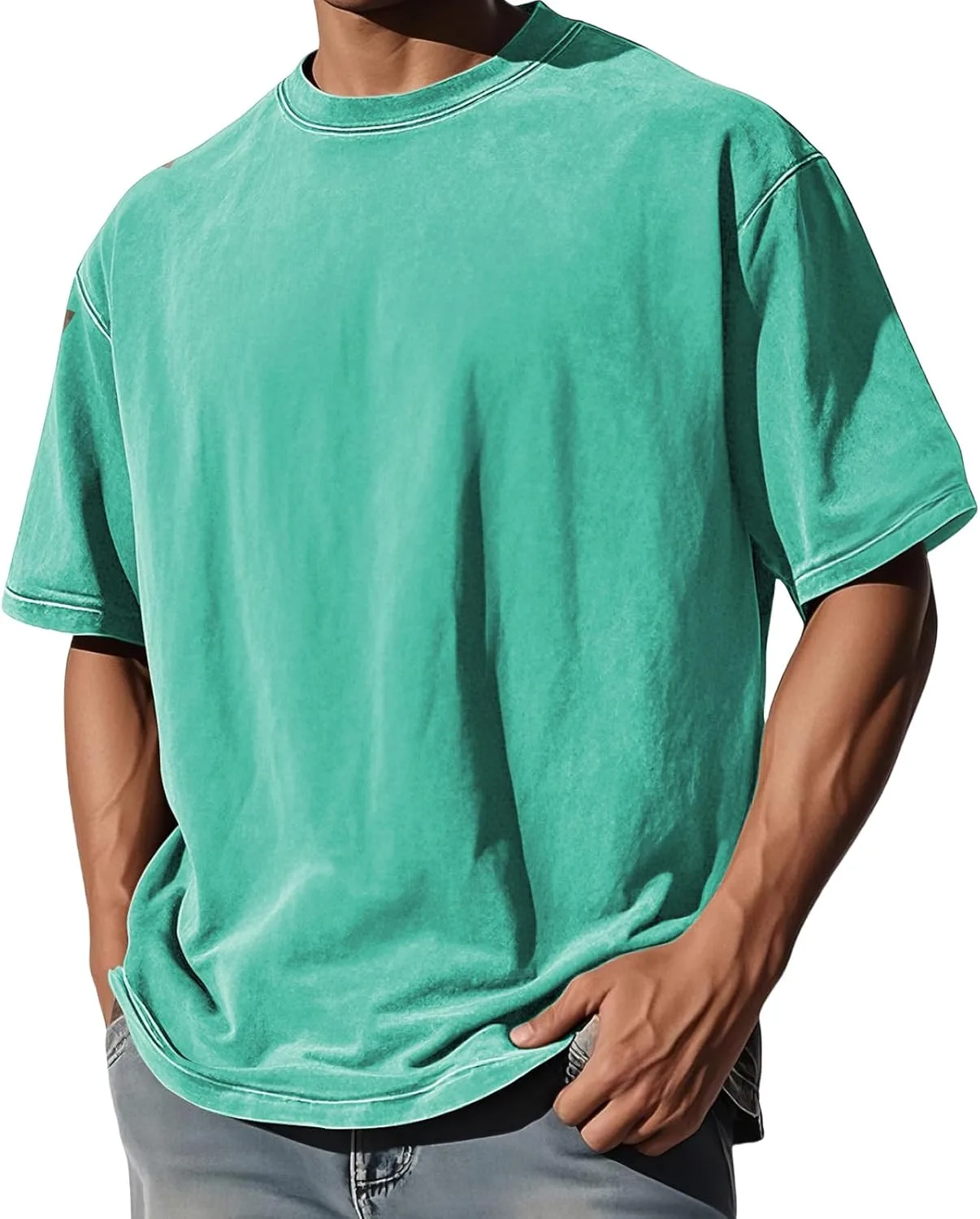 

Мужская футболка Vintage Wash Cotton Round Neck с коротким рукавом Thatrich