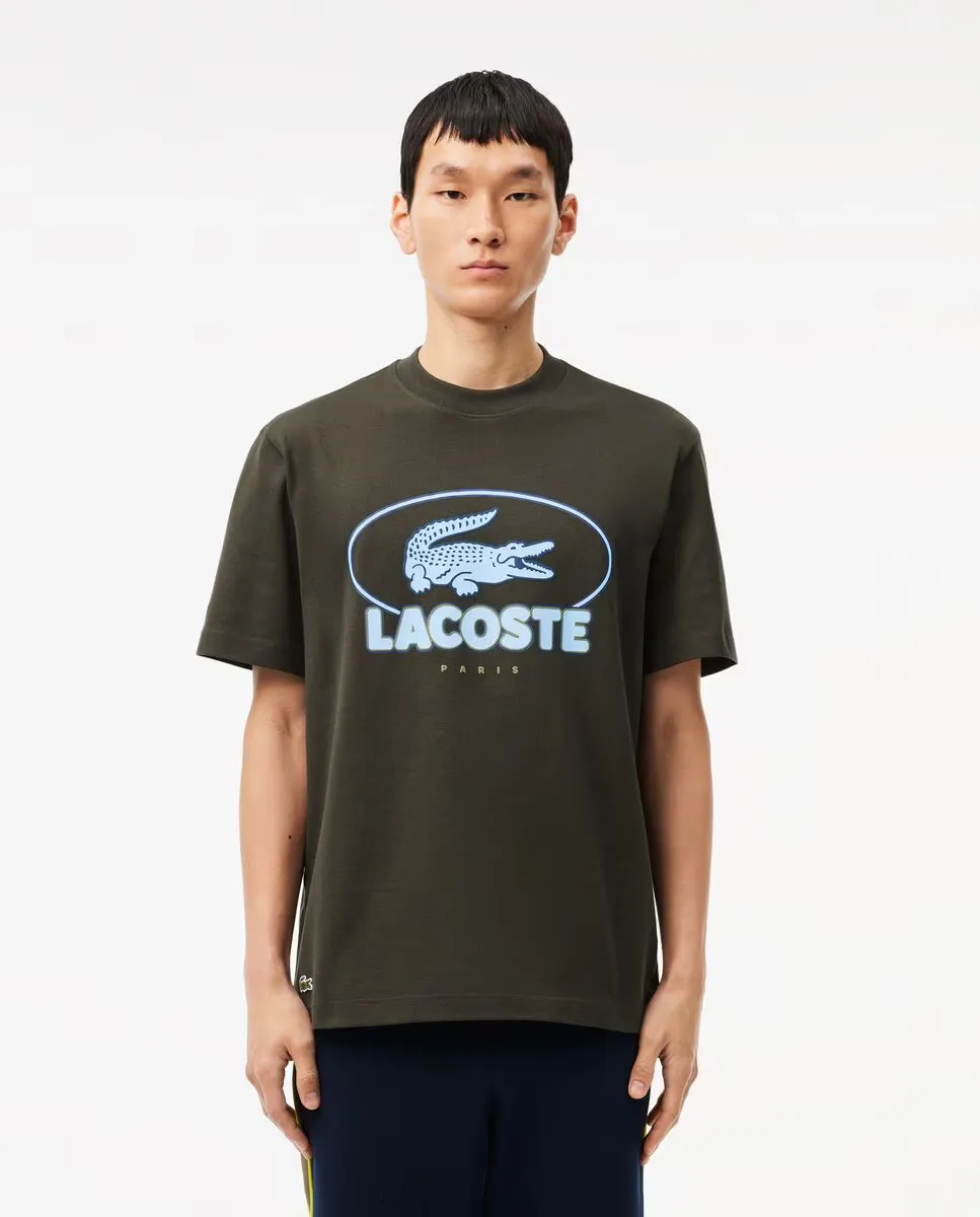 

Мужская футболка с принтом, хлопковый джерси, короткий рукав Lacoste, темно-зеленый