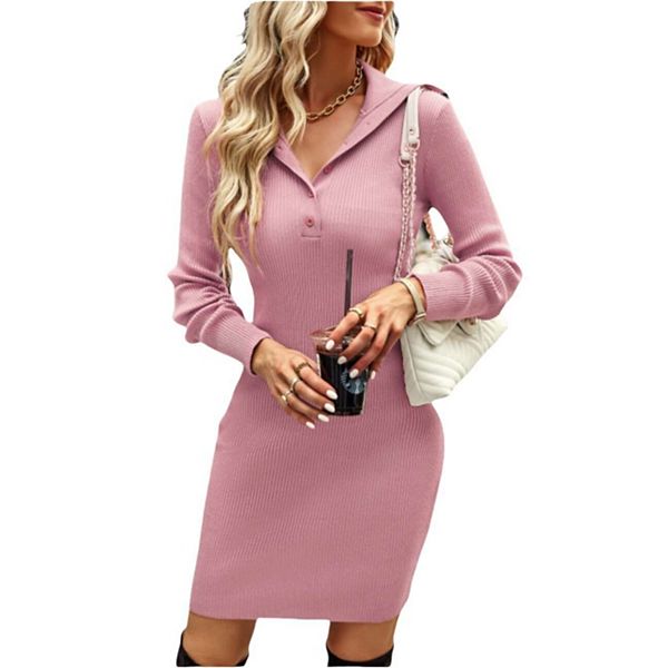 

Женское платье-свитер с длинным рукавом и пуговицами v-образного выреза Yesfashion, Pink