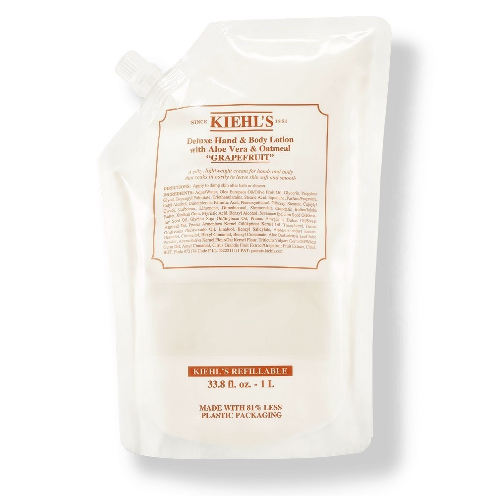 

Лосьон для тела deluxe hand & body lotion with aloe vera and oatmeal grapefruit Kiehls, объем 1000 мл. refill